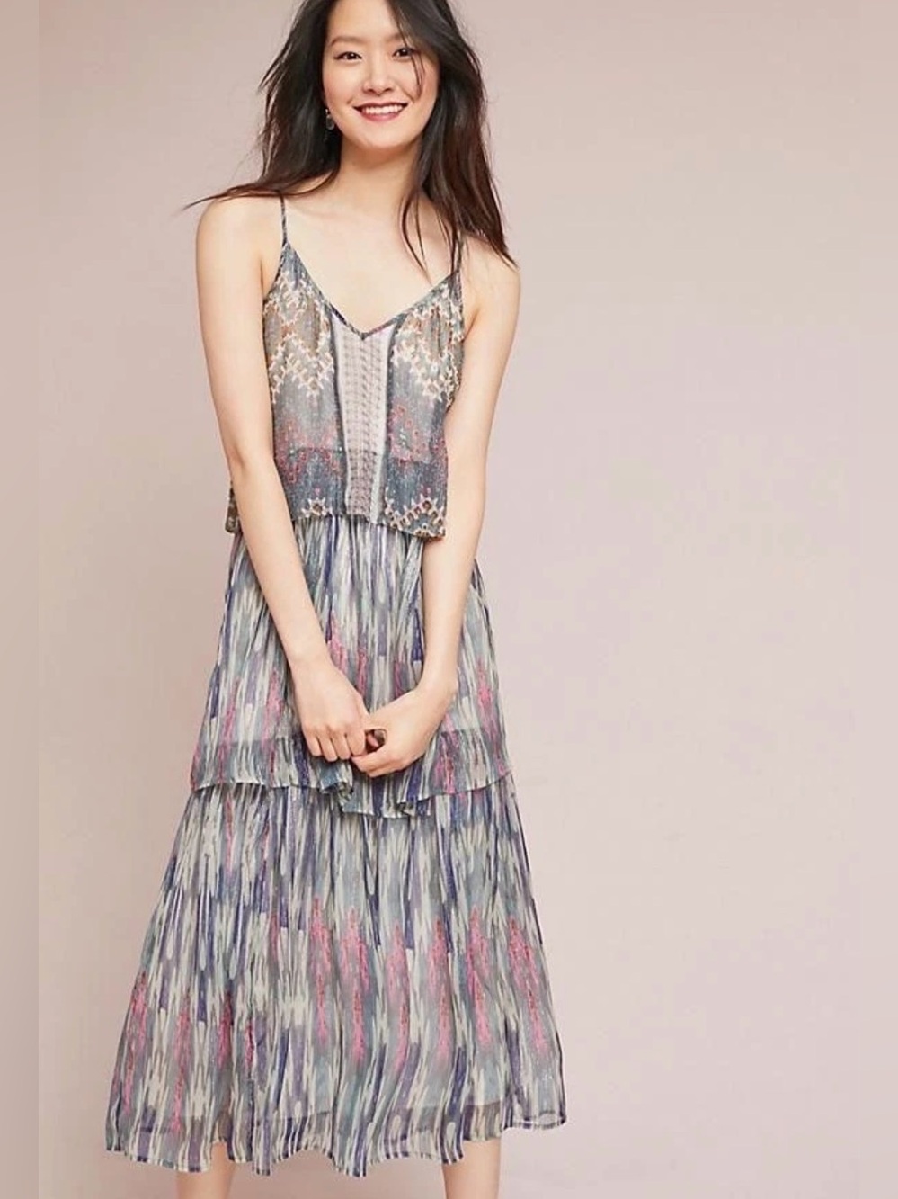Anthropologie Josie Tiered Maxi Dress Size 14 By Meadow Rue